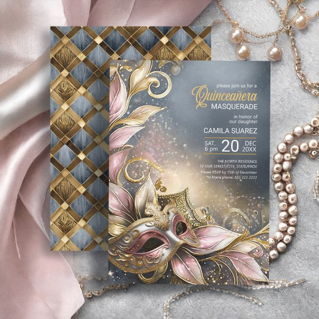 Quinceanera Masquerade Rose Gold Id1031 Invitation