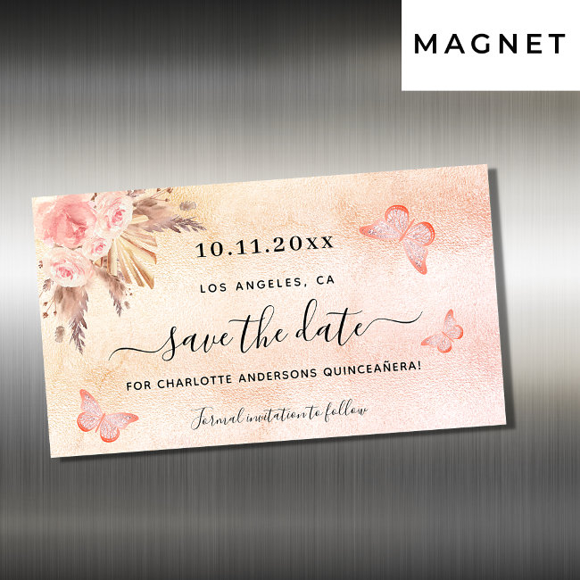 Quinceanera Pampas Butterfly Save The Date Magnet