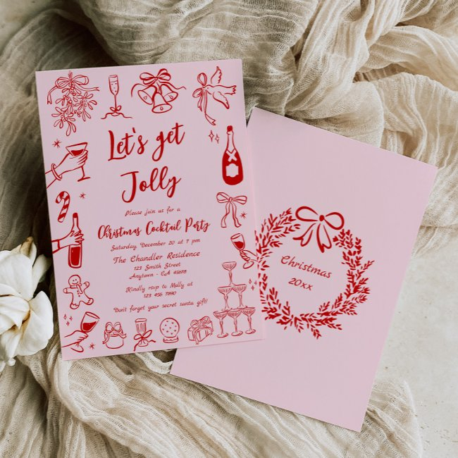Quirky Christmas Cocktail Party Invitation Doodle