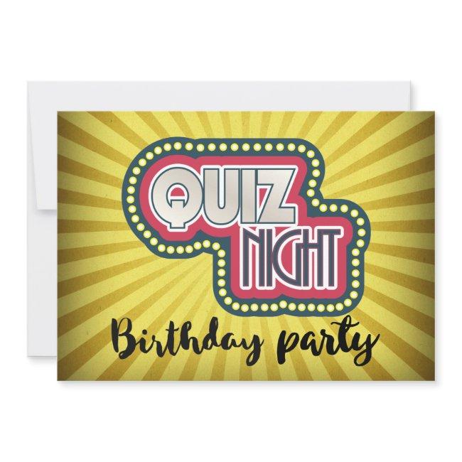 Quiz Night Birthdaytrivia Party On Yellow Sunrays Invitation