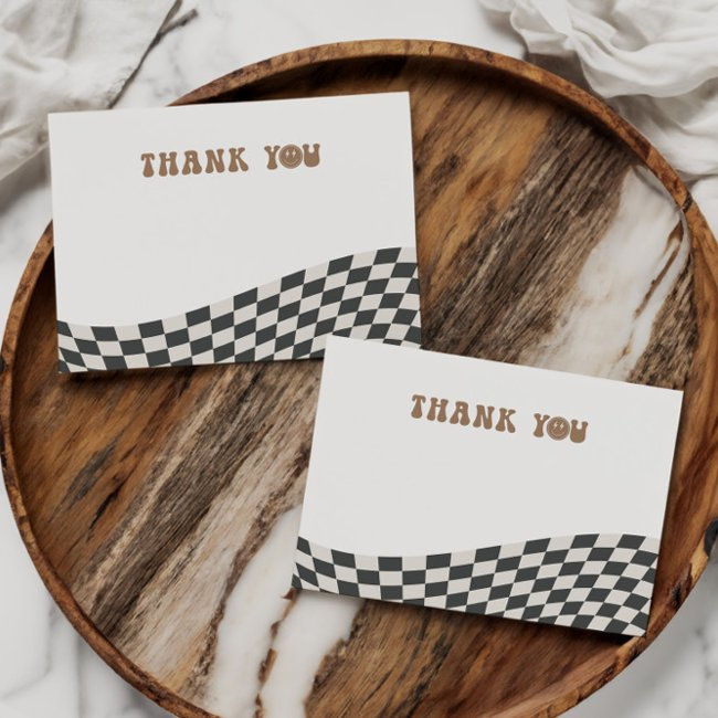 Rad Cool Dude Boy's First Birthday Checkered Retro Thank You Invitations