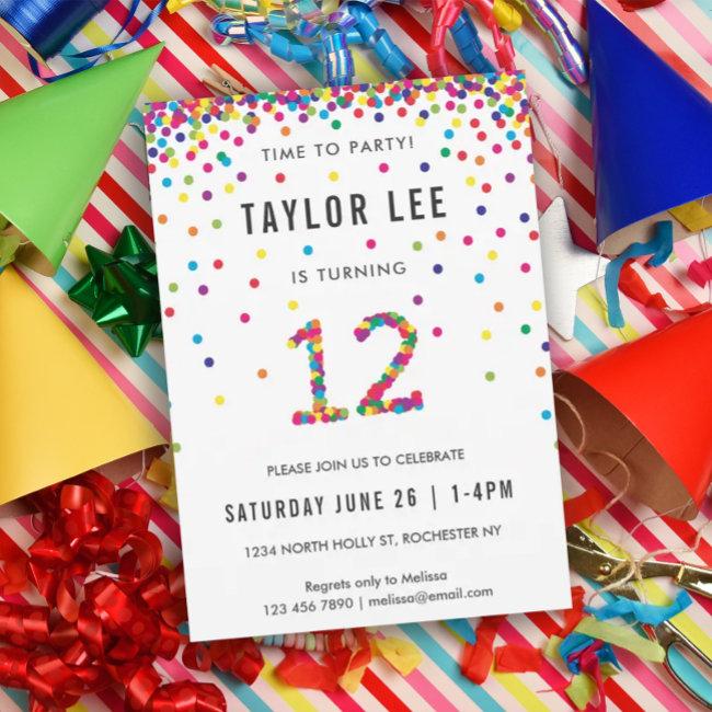 Rainbow 12 Year Old Birthday Party, 12th Birthday Invitation