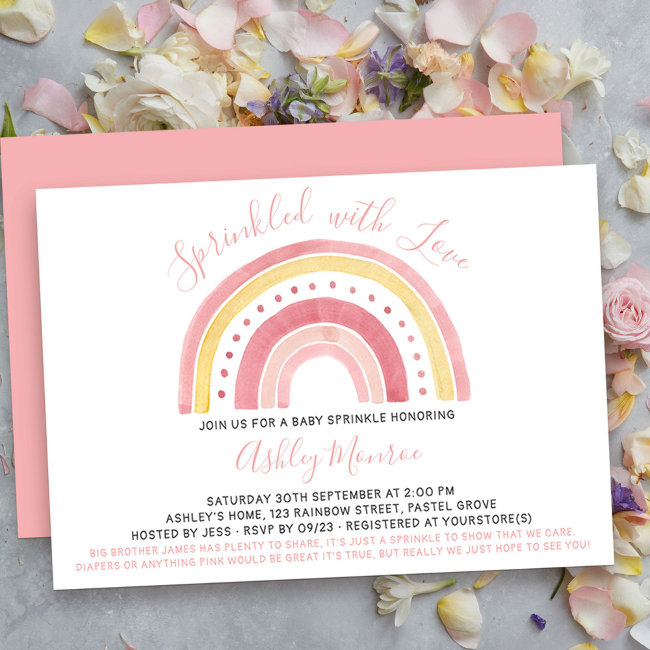 Rainbow Baby Shower Girl Baby Sprinkle Invitation
