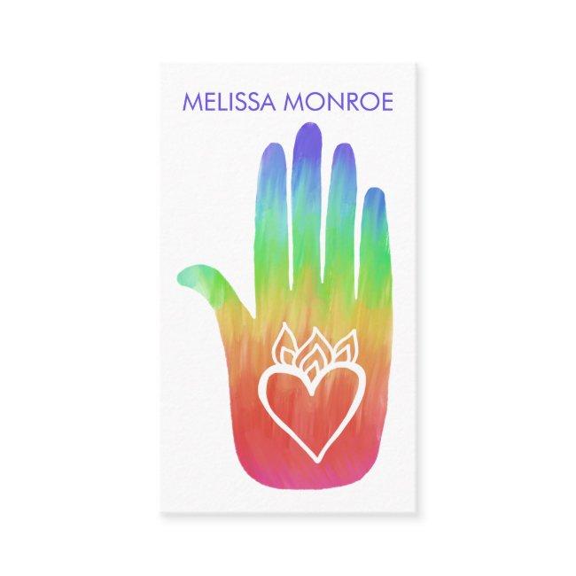 Rainbow Healing Hand Bodywork Massage Hearts Business Invitations