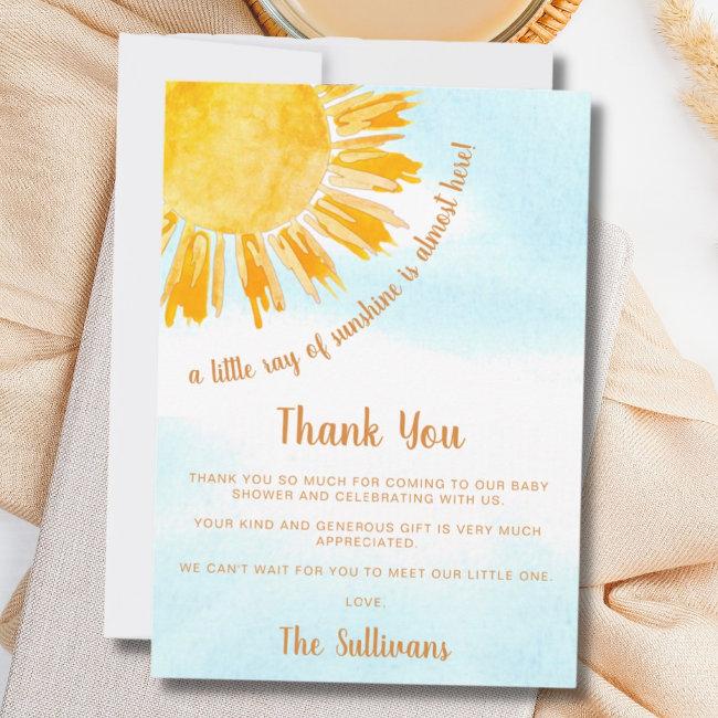 Ray Of Sunshine Blue Sky Baby Shower Thank You Invitations