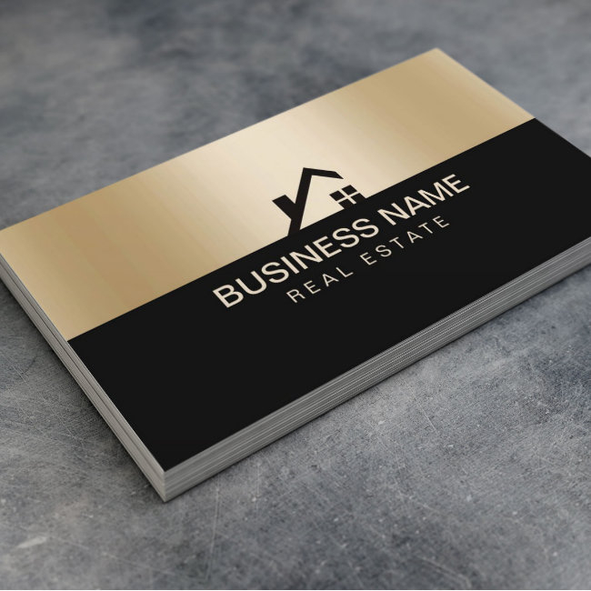Real Estate Modern House Logo Black & Gold Business Invitations