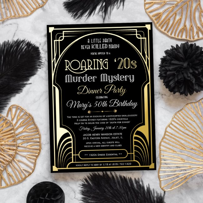Real Foil Roaring 20s Murder Mystery Invitation Foil Invitation