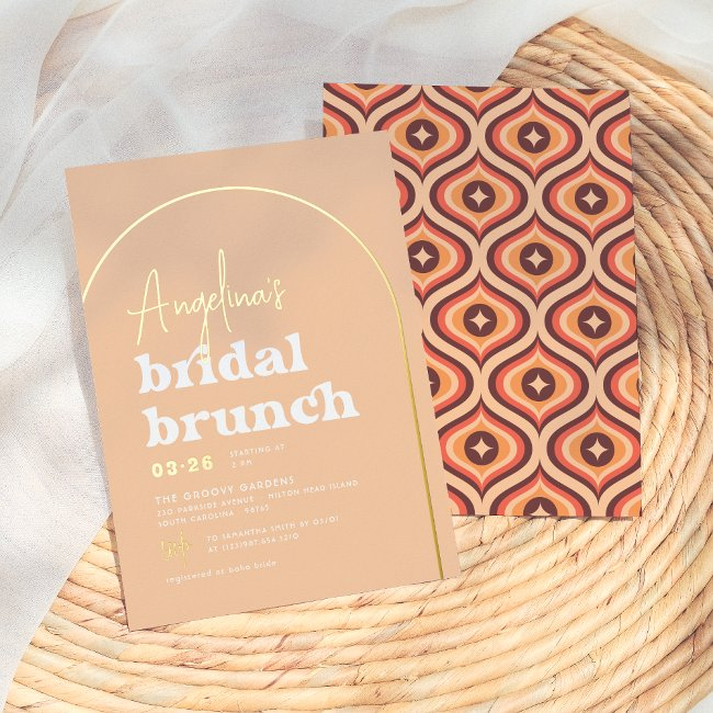 Real Gold Mid Mod Retro Arch Brunch Bridal Shower Foil Invitation