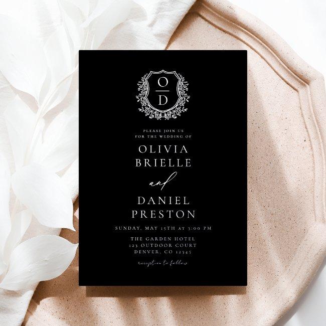 Real Silver Foil Leafy Crest Monogram Wedding Foil Invitation