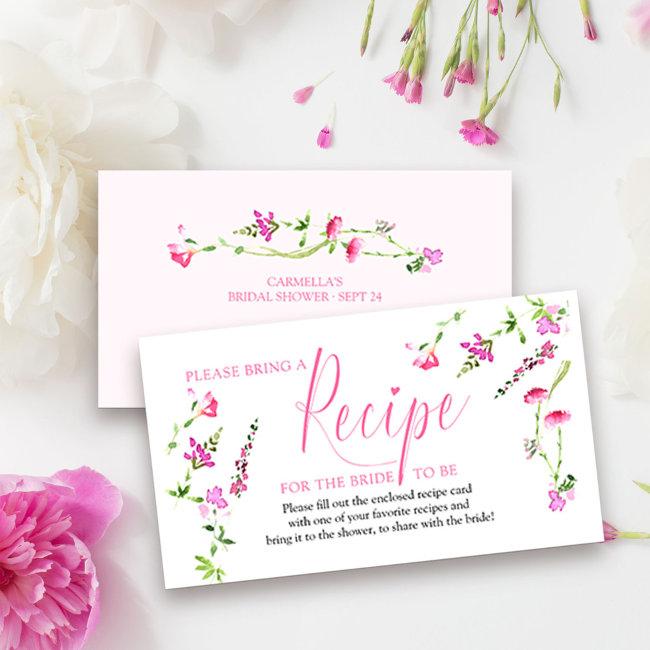 Recipe Request For Bride Pink Wildflower Enclosure Invitations