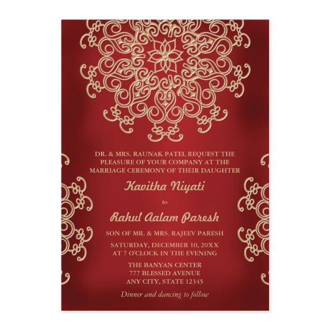 Red And Gold Indian Style Wedding Invitation