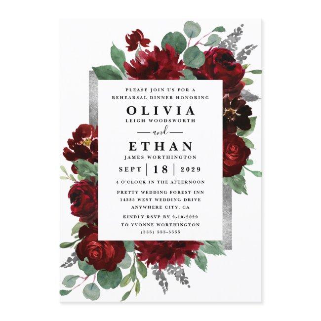 Red And Silver Country Burgundy Rehearsal Dinner Invitation