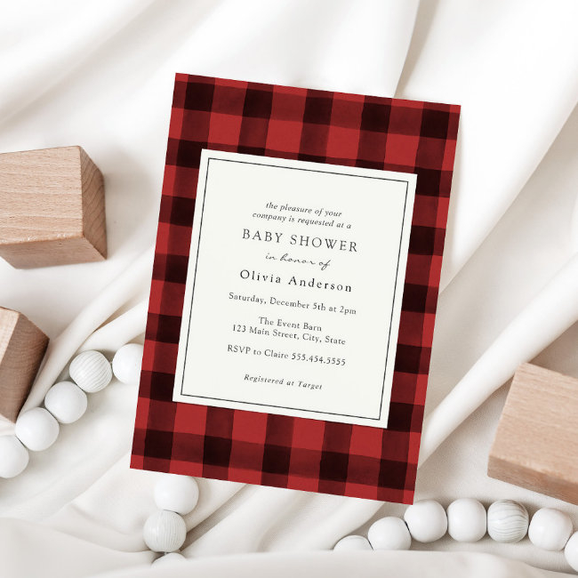 Red Buffalo Plaid Baby Shower Invitation
