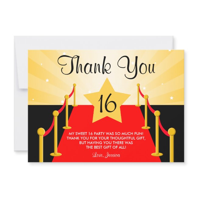 Red Carpet Hollywood Sweet 16 Thank You Invitations