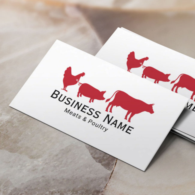 Red Chicken Pig & Cow Meats & Poultry Market Business Invitations