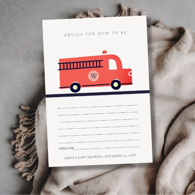 Red Fire Truck Engine Advice For Mum Baby Shower Enclosure Invitations
