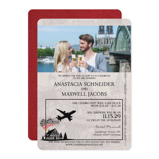 Red Germany Passport Wedding Invitation