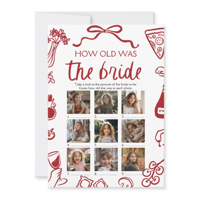 Red Italian Hand Drawn How Old Was The Bride Game Invitation