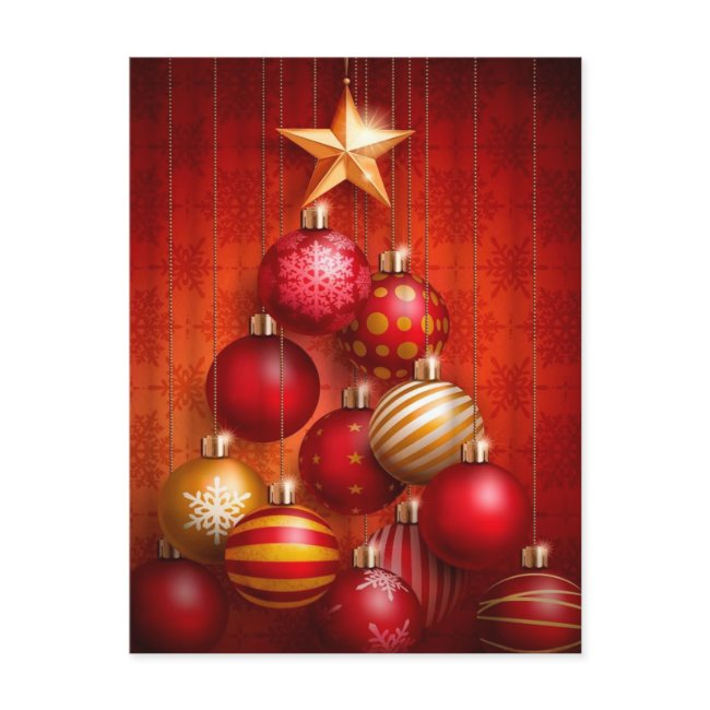 Red Ornaments Business Holiday Postinvitations