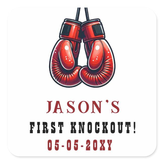 Red Rumble First Knockout Boxing Birthday Square Sticker