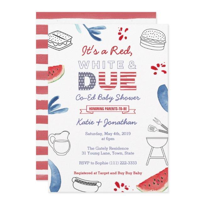 Red White And Due Blue Co-ed Couples Baby Shower Invitation