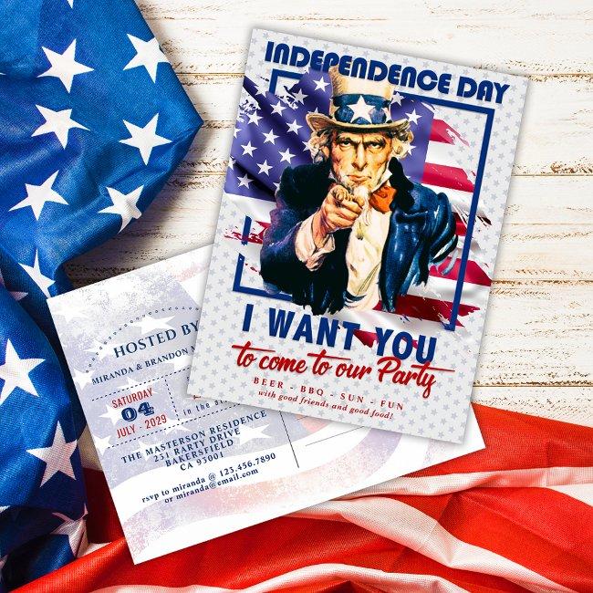 Red, White, Blue Uncle Sam 4th Of July Invitation Postinvitations