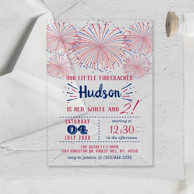 Red, White & Two! 4th Of July 2nd Birthday Party Acrylic Invitations