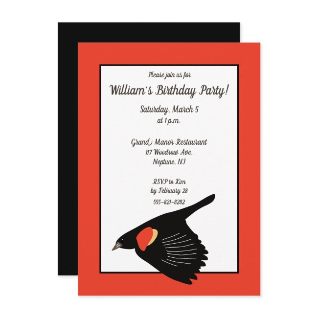Red-winged Blackbird In Flight Birthday Party Invitation