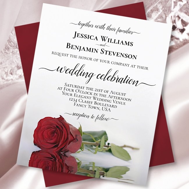 Reflecting Red Rose Budget Wedding Invitation