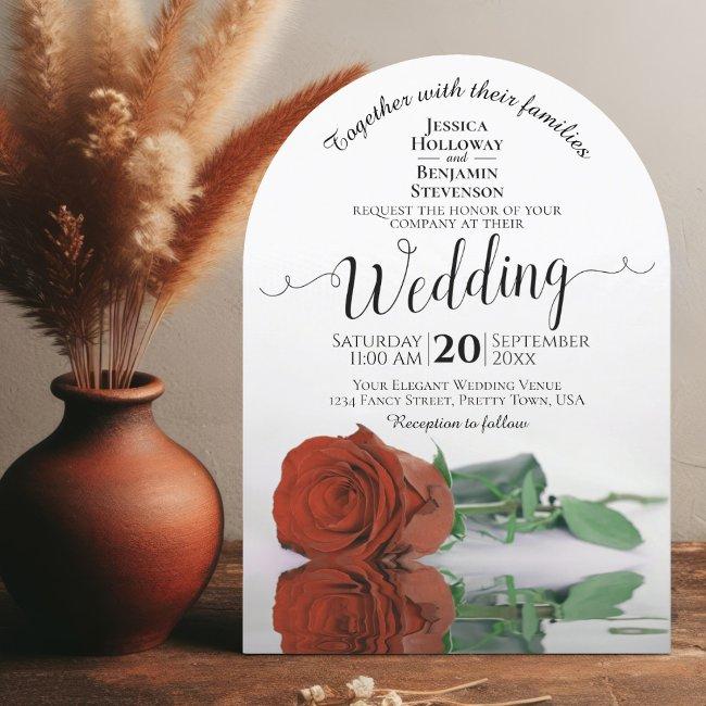 Reflecting Rust Orange Rose Elegant Arch Wedding Invitation