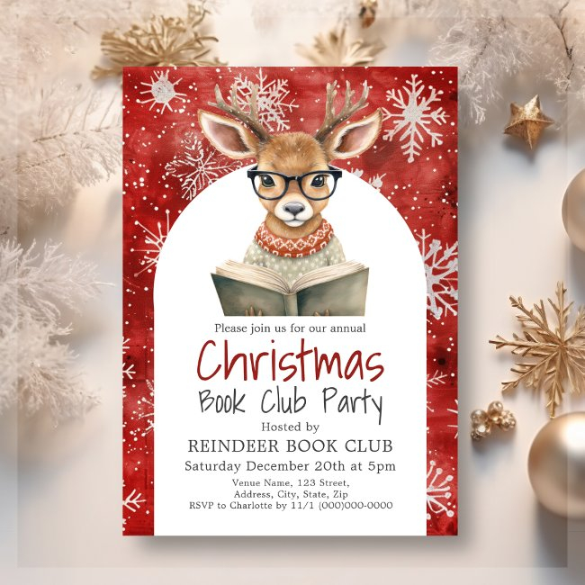 Reindeer Book Club Christmas Party Invitation