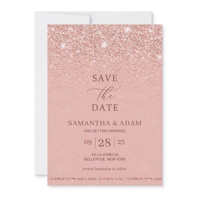 Remarklable Glam Rose Gold Glitter Ombre Wedding Save The Date