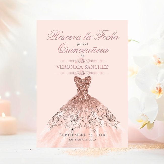 Reserva La Fecha Quinceañera Pink Dress Save The Date
