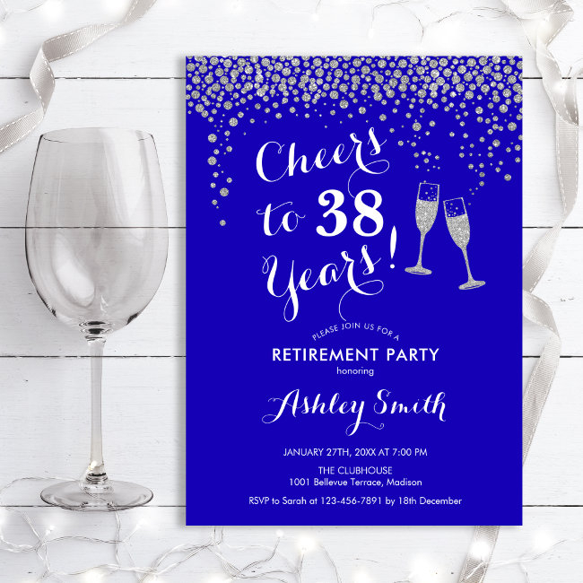 Retirement Party Invitation Royal Blue Silver