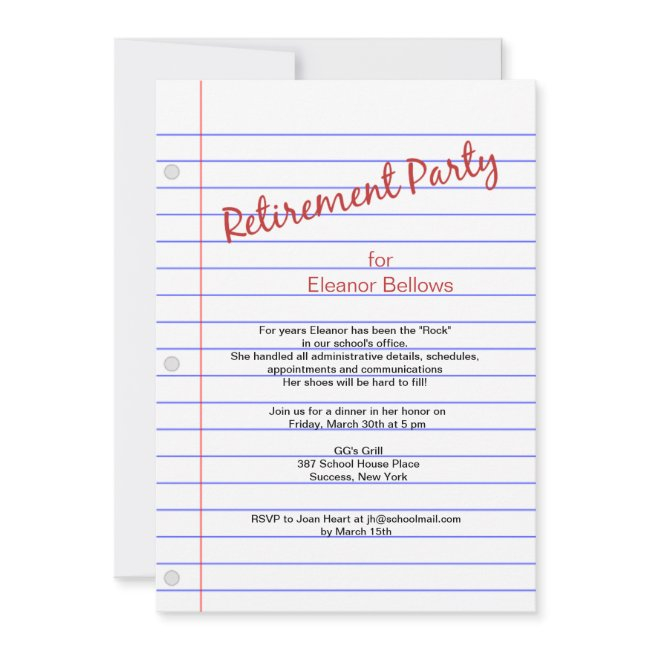 Retirement Party School Theme Invitation