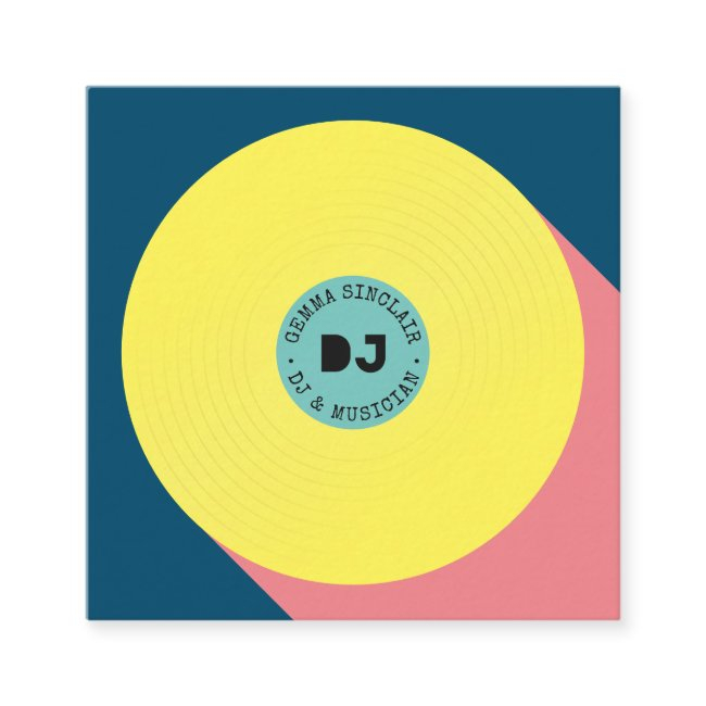 Retro Blue Yellow Modern Music Dj Vinyl Musician Square Business Invitations