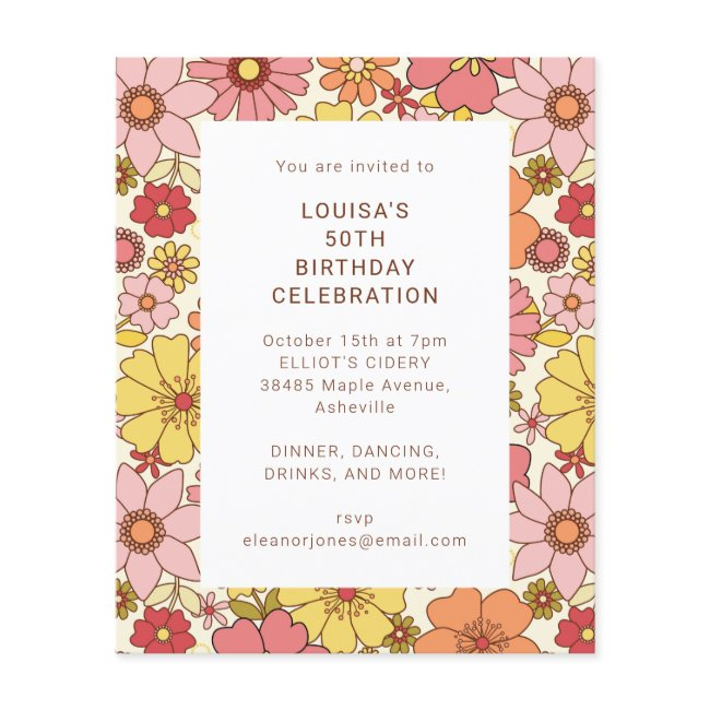 Retro Boho Pink Floral Cute Birthday Party Invite