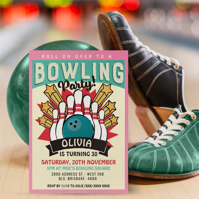 Retro Bowling Birthday Party Invitation