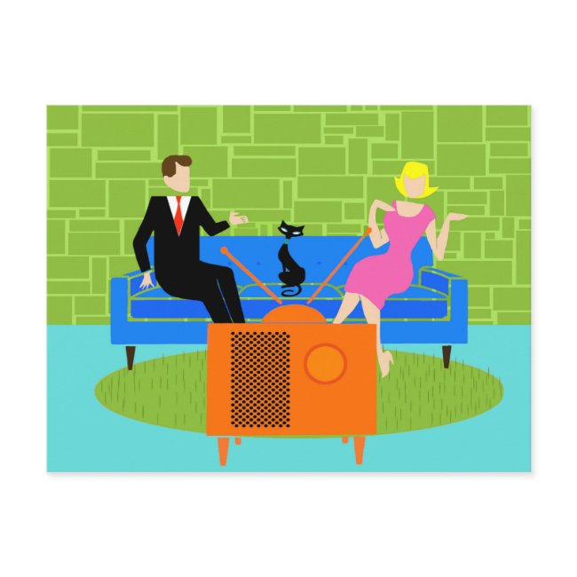 Retro Couple With Cat Postinvitations