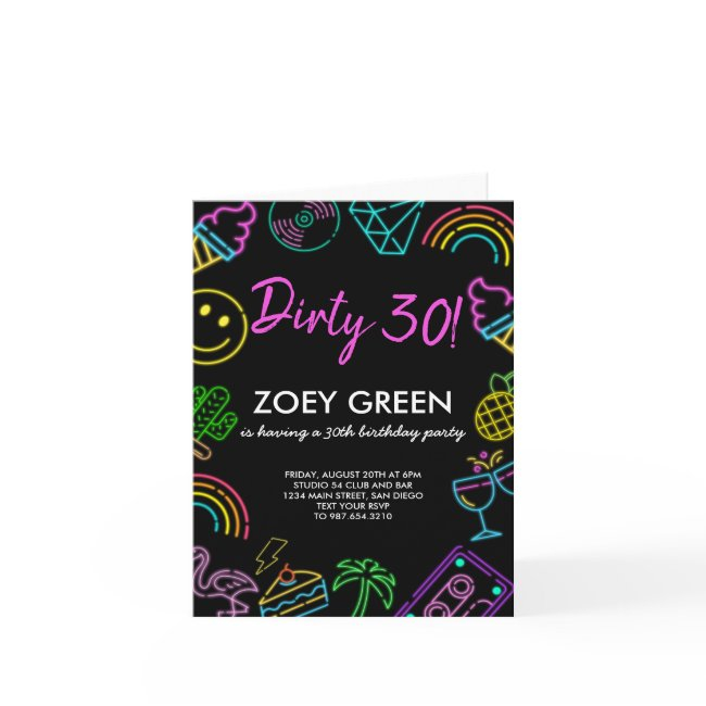 Retro Dirty 30 Black Custom Birthday Invitation