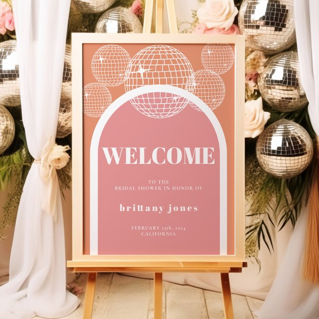 Retro Disco Pink And Orange Groovy Bridal Shower Poster