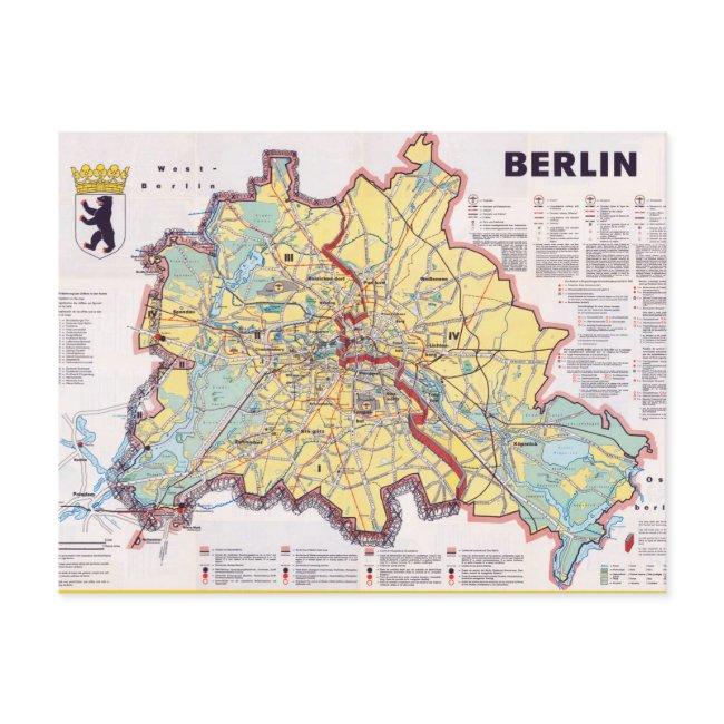 Retro East/west Berlin Map Poster Postinvitations