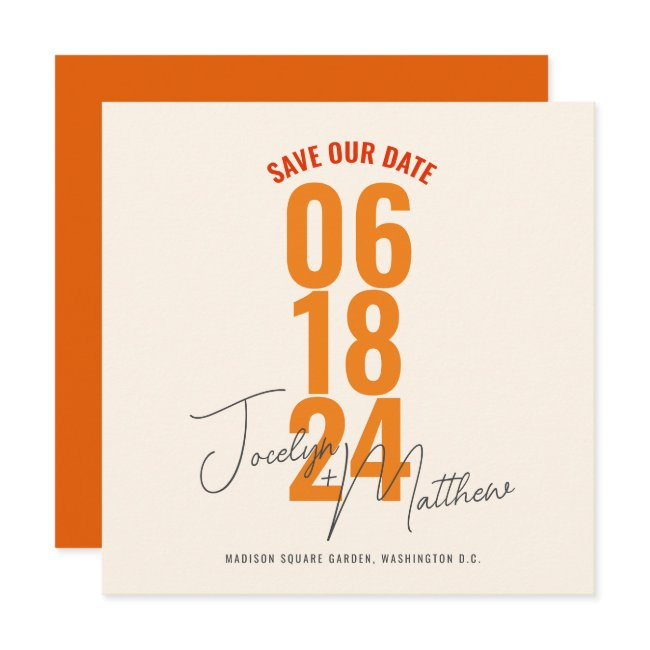 Retro Elegant Modern Floral Orange Save The Date Invitation