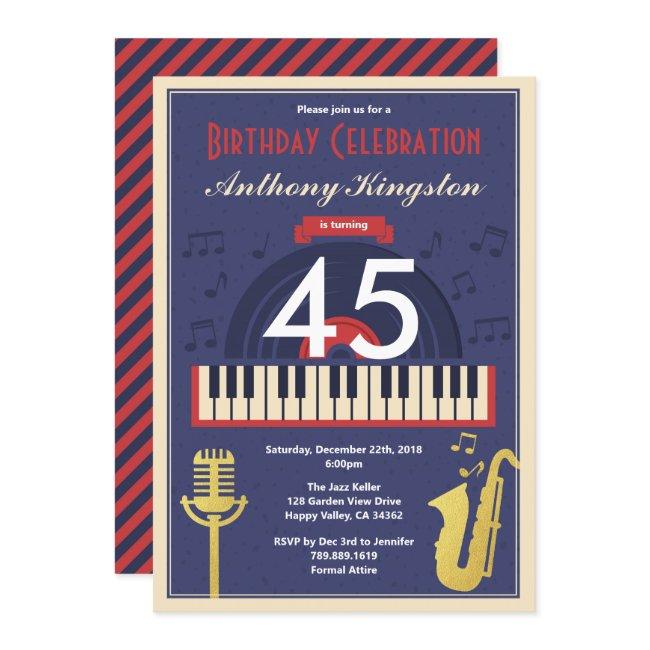 Retro Jazz Music Birthday Party Adult Man Invitation
