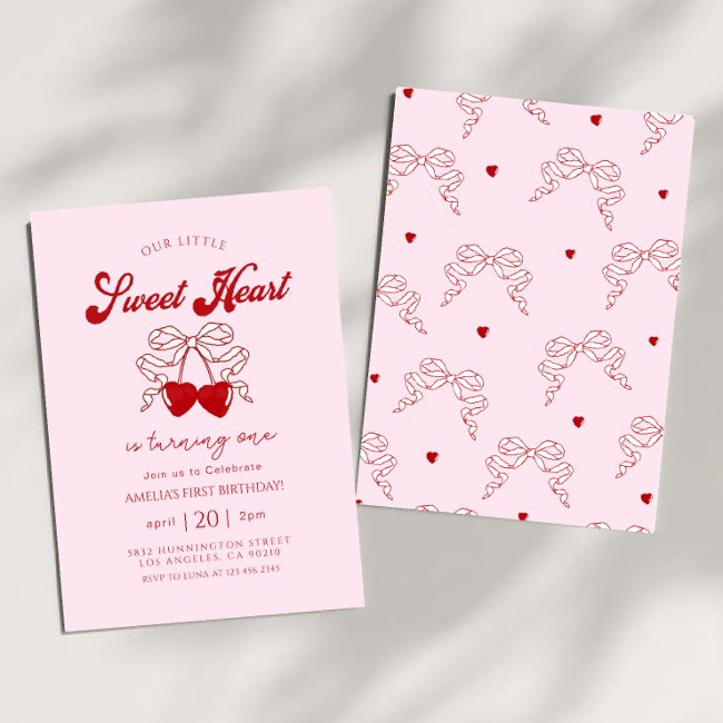 Retro Little Sweetheart Valentines Day Birthday Invitation