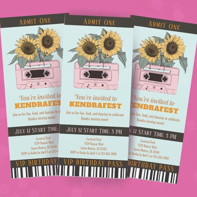 Retro Music Festival Dance Party Ticket Birthday