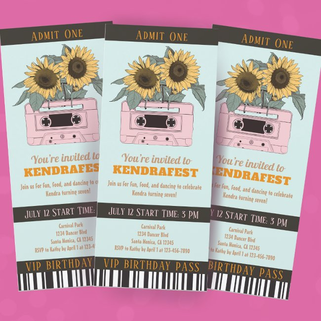 Retro Music Festival Dance Party Ticket Birthday  Invitations