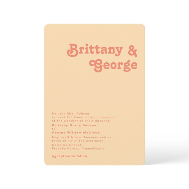 Retro Orange Rounded Corner Traditional Wedding Invitation