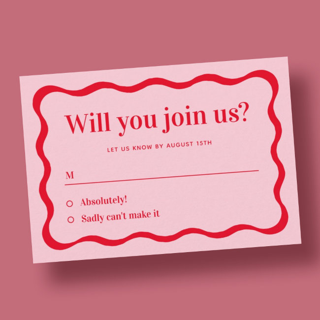 Retro Pink And Red Wave Will You Join Us Rsvp Enclosure Invitations