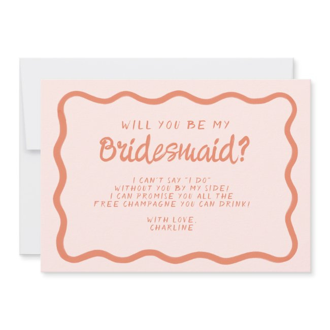 Retro Pink &red Wavy Bridesmaid Proposal Invitation